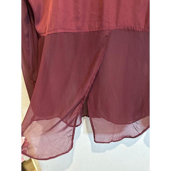 Free People Half Sheer Blouse, burgundy - Picture 4 of 5